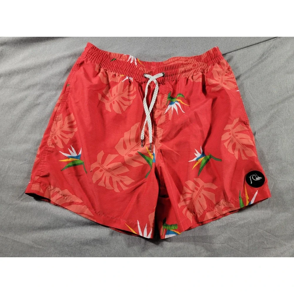 Quiksilver Volley‎ Shorts Red Tropical Beach bird of paradise w/ pockets